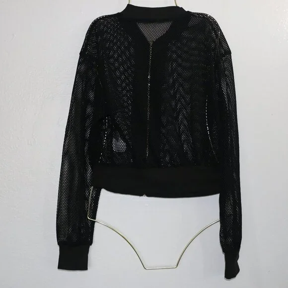 SHEIN Essence Zip-Up Mesh Bomber Jacket – Black 🖤 - Picture 2 of 6
